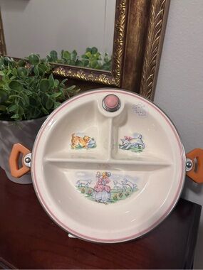 Vintage Pink Trim Ceramic Divided Baby Plate Little Bo Peep
